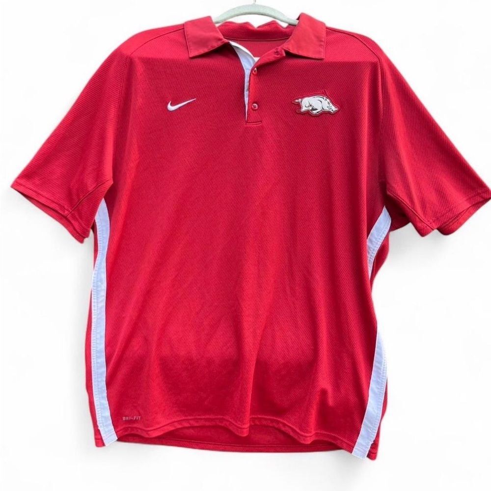 Nike Red and White Men's Polo Shirt
